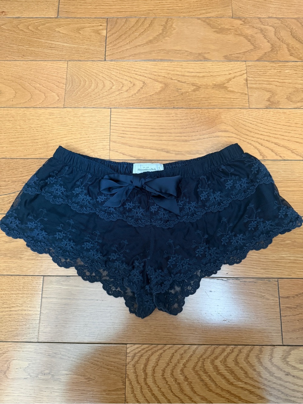 Abercrombie & Fitch Navy Lace Trim Sleep Shorts with Bow Accent